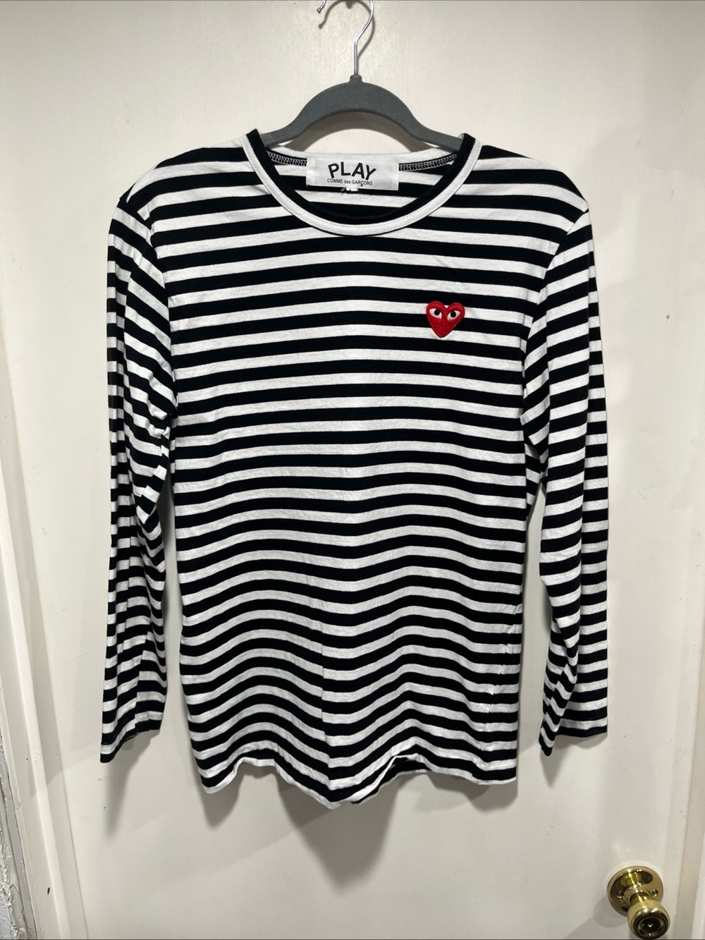 Comme des Garcons PLAY Black & White Stripe Heart Tee